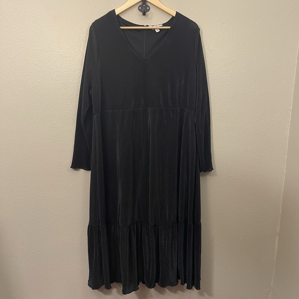 Terra & Sky Plus Size Slinky Dress Long Sleeve Tiered Dressy Goth Grunge 1X /2X